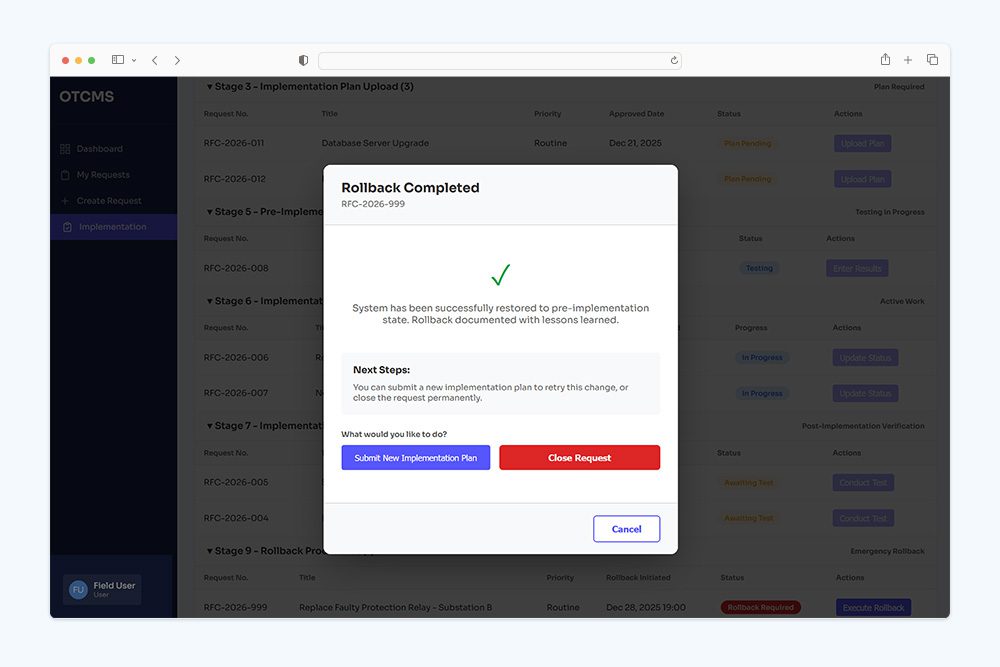 otcms rollback tensai